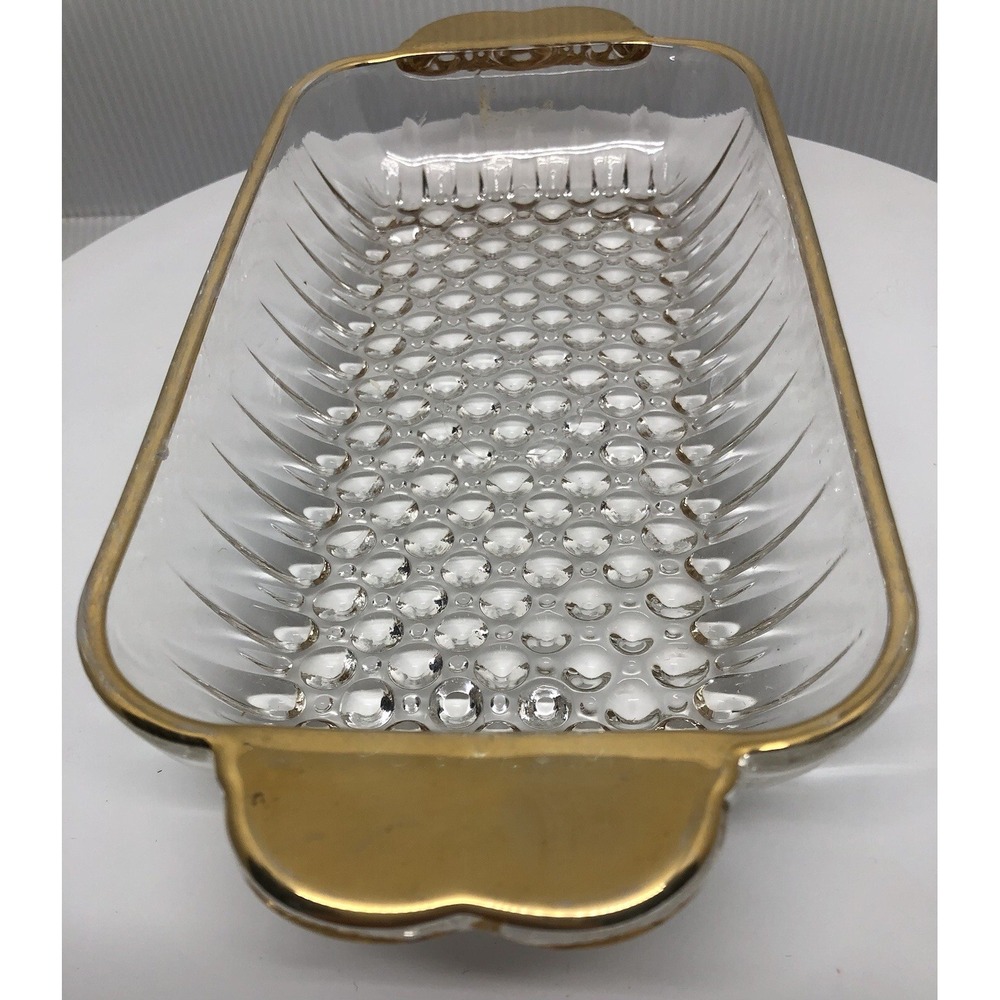 Vintage Glass Rectangular Cranberry Relish‎ Tray Butter Liner Dish Gold Trim